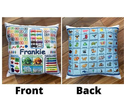 16X16 Blue Learning Pillow With Childs Name (Just Include Childs Name) For Additional Age Groups
