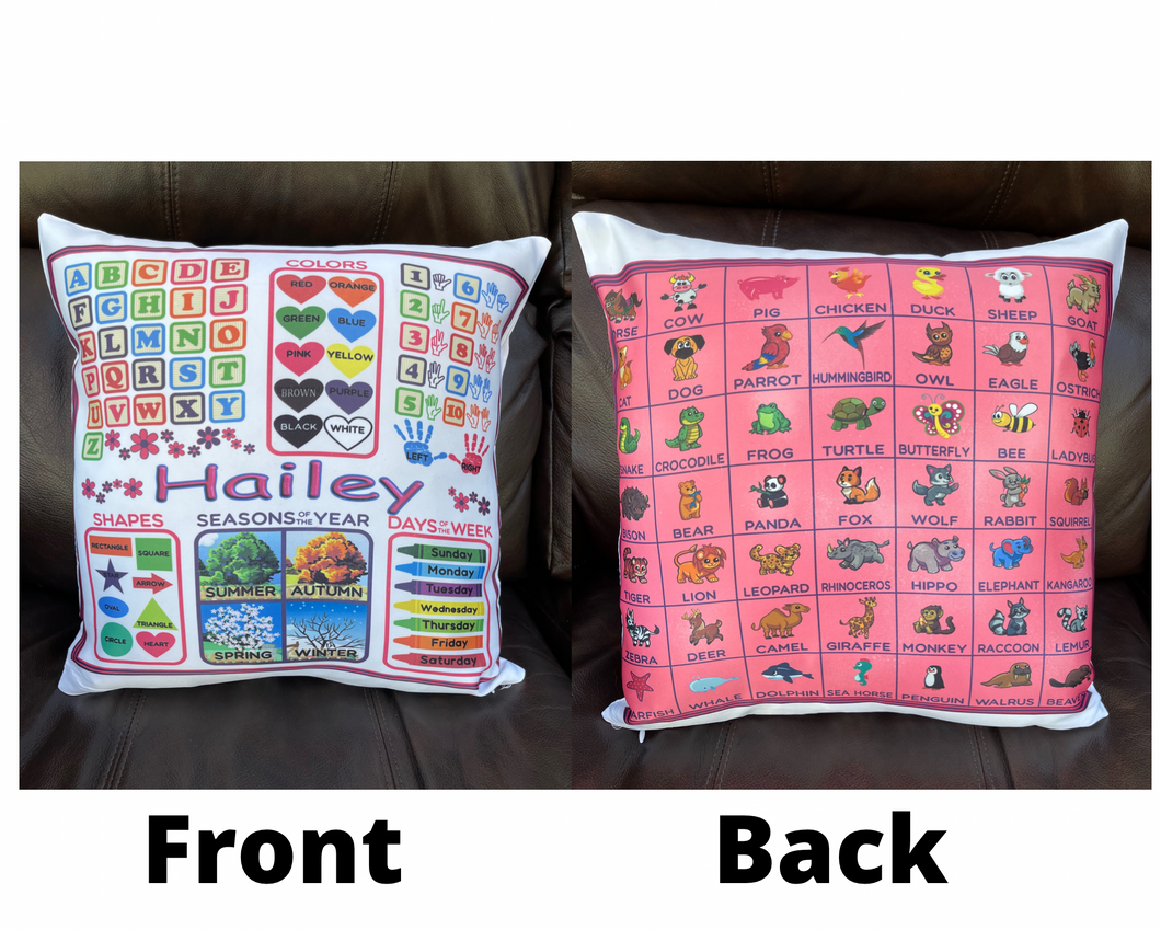 16x16 PINK Learning Pillow with Child's Name (just include child's name) For additional age groups contact us.